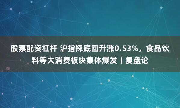股票配资杠杆 沪指探底回升涨0.53%,食品饮料等大消费板块集体爆发丨复盘论